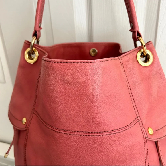 Burberry Blue Label Pink Leather Tote w/ Plaid Lining & Side Zippers - Picture 10 of 17